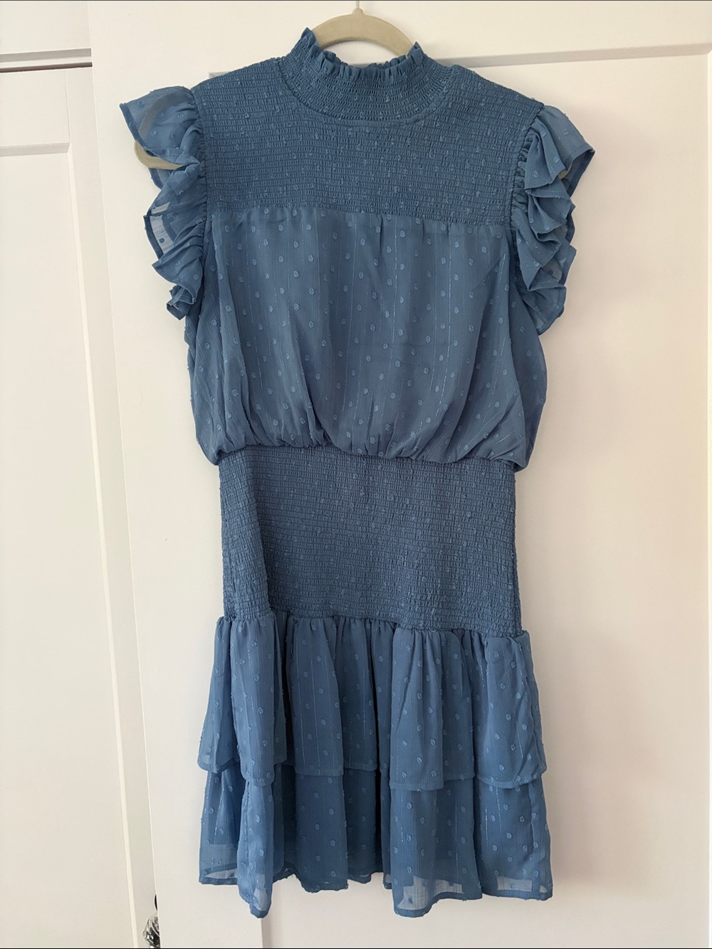 Aqua Dusty Blue Smocked Tiered Mini Dress